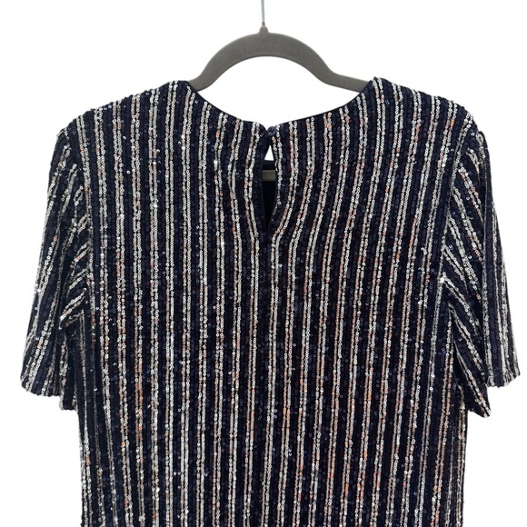 NWT Anthropologie Flat White Short-Sleeve Sequin Stripe Midi Dress Size Small - Picture 11 of 14